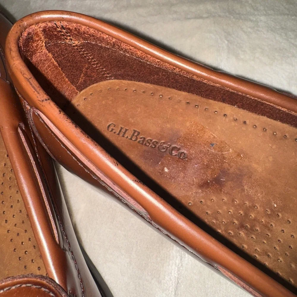 GH Bass Washington Mens 10 M Brown Leather Tassel Kiltie Loafers VTG Dress Shoes